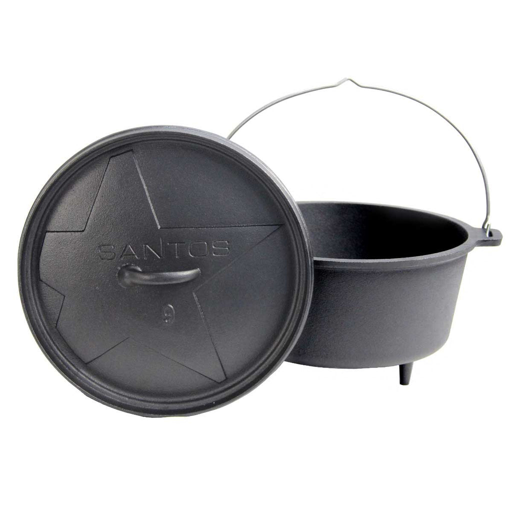 Dutch oven 9 qt med føtter ca. 8 liter støpejern - SANTOS forfra