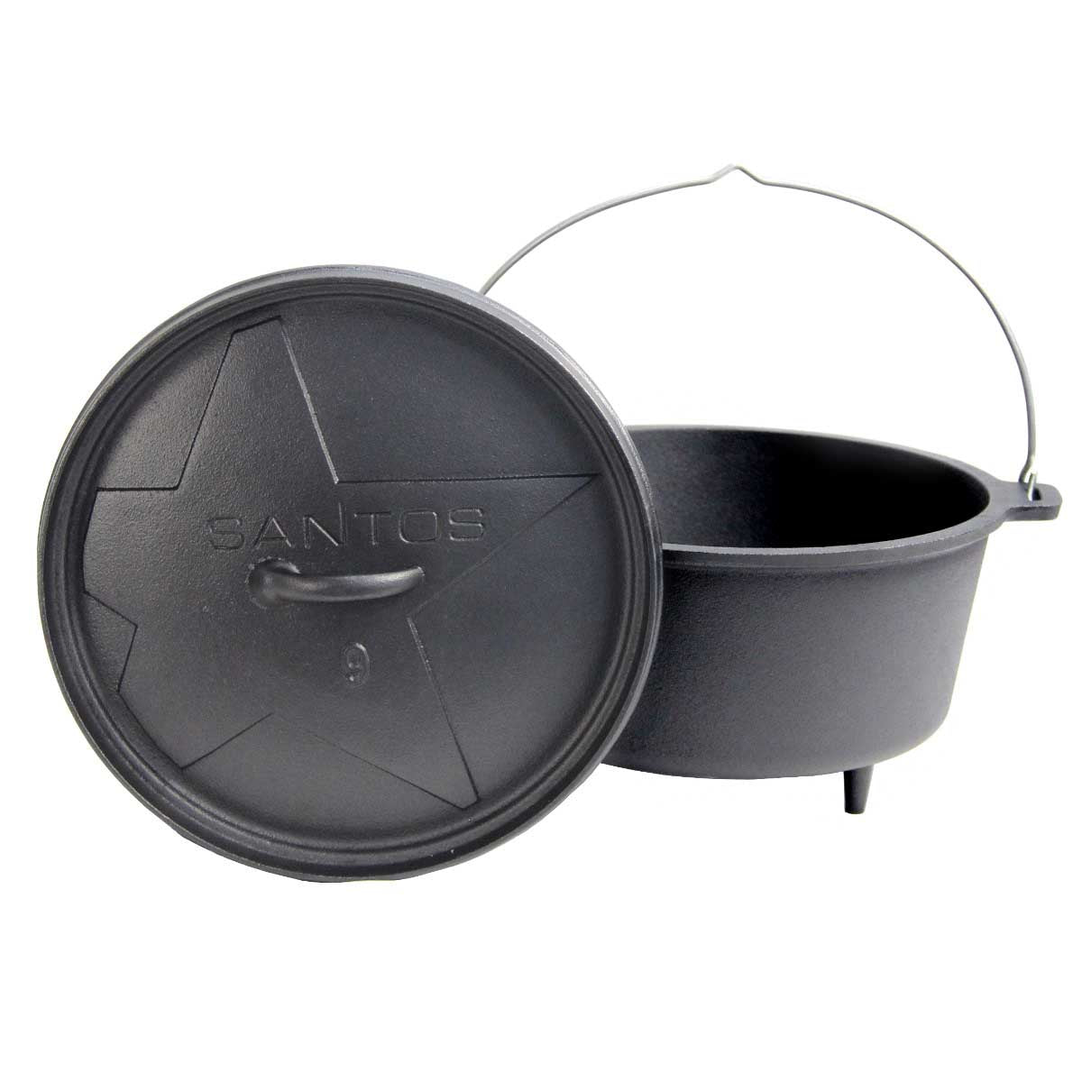 Dutch oven 9 qt med føtter ca. 8 liter støpejern - SANTOS forfra