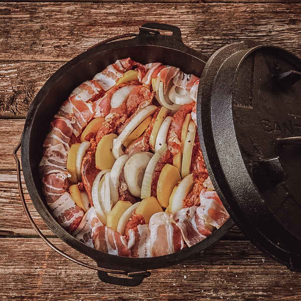 Dutch oven 9 qt med føtter støpejern bakside SANTOS