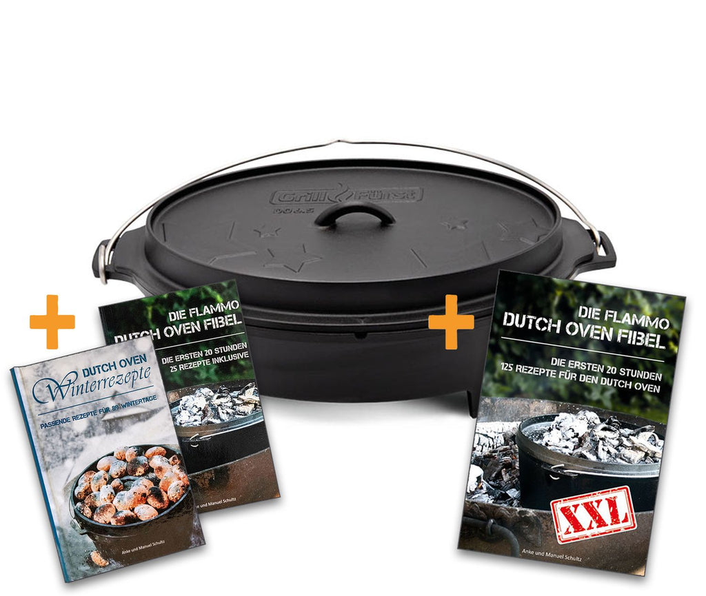 Dutch oven BBQ Edition DO 6,5 oval flat støpejern 6,4 l forfra