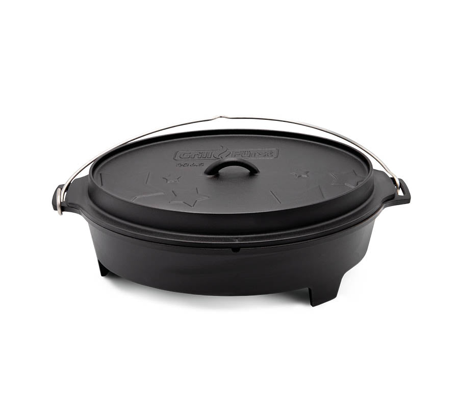 Dutch oven BBQ Edition DO 6,5 oval flat støpejern 6,4 l bakside