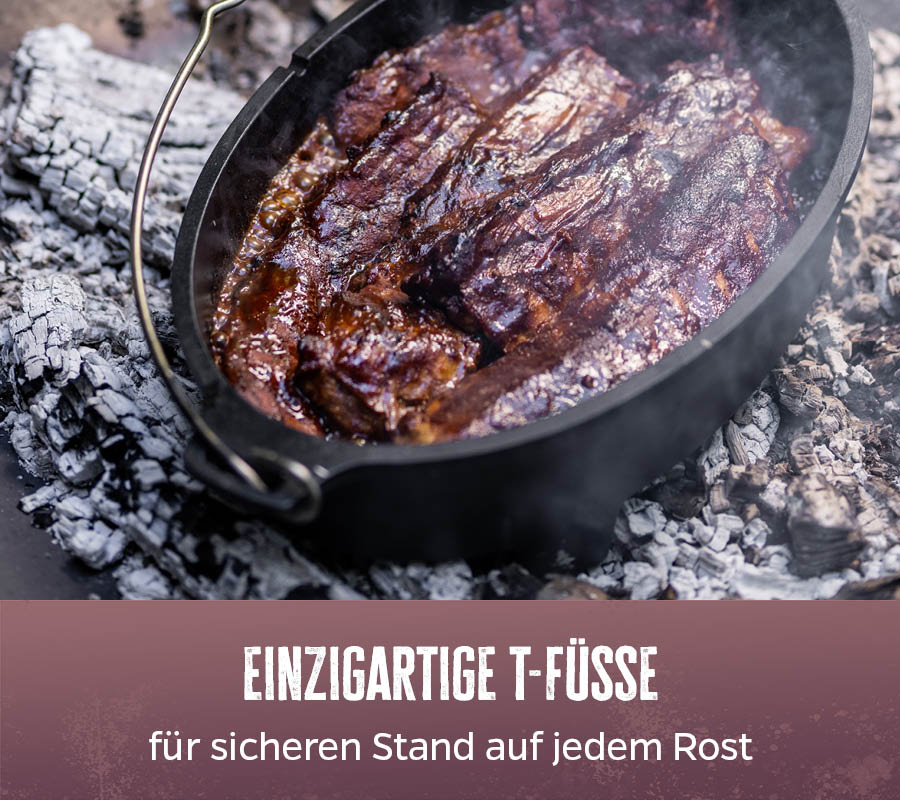 Dutch oven BBQ Edition DO 6,5 oval flat støpejern 6,4 l nærbilde av emaljert overflate