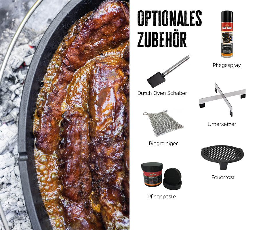 Dutch oven BBQ Edition DO 6,5 oval flat støpejern 6,4 l med grilltermometer kabelgjennomføring