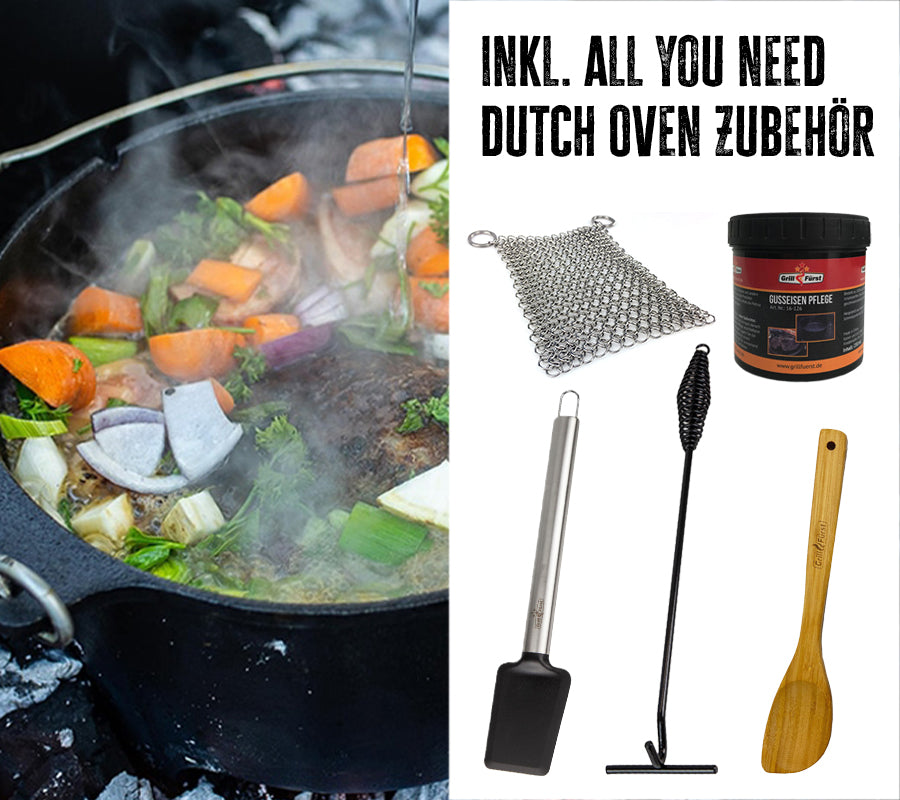 Montert Dutch oven BBQ Edition DO12 med startsett støpejern på grill
