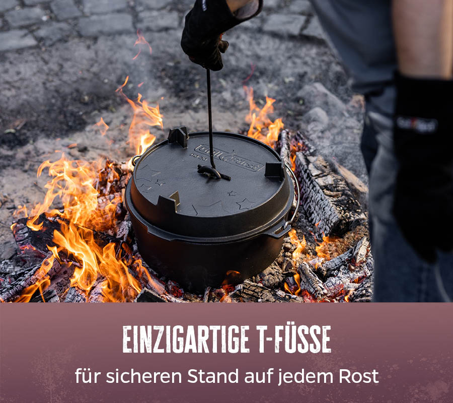 Dutch oven BBQ Edition DO20 19 liter støpejern montert på grill