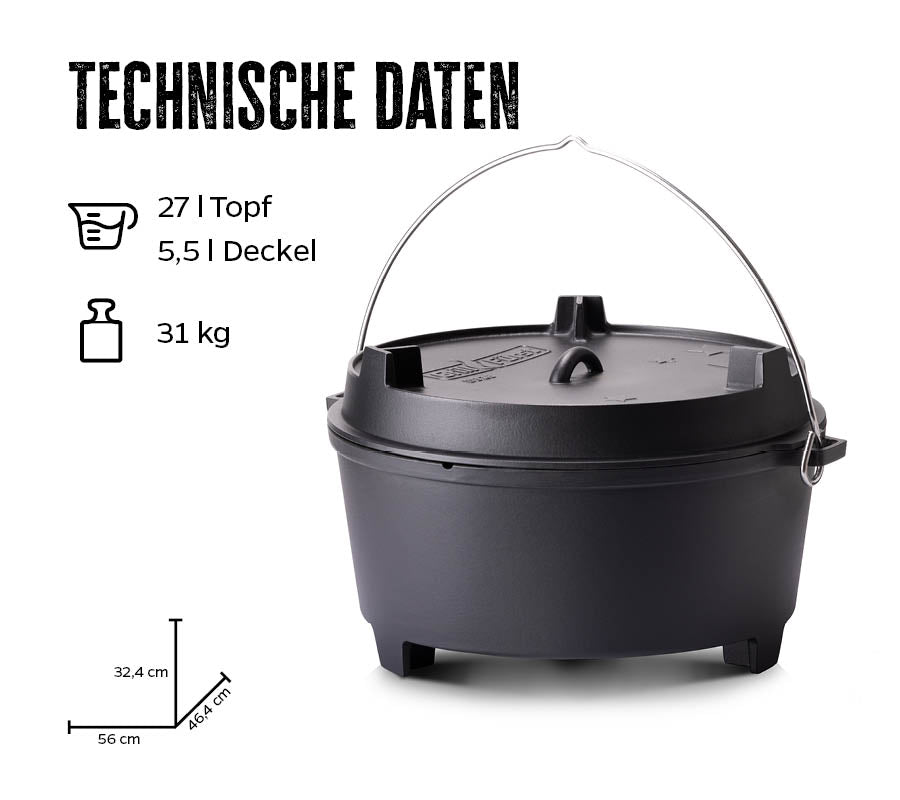 Dutch oven BBQ Edition DO28 støpejern 28 l detalj av T-føtter