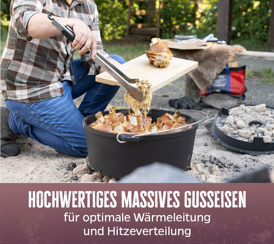 Dutch oven BBQ Edition DO28 støpejern 28 l med bok - Grillfürst