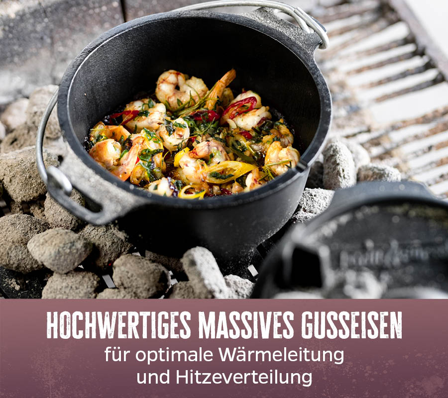 Nærbilde av lokk på Dutch oven BBQ Edition DO4 støpejern