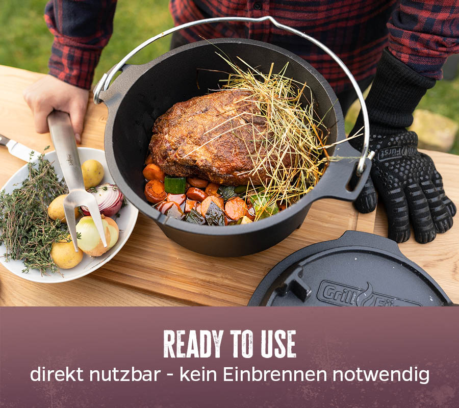 Dutch oven BBQ Edition DO9 støpejern med briketter under