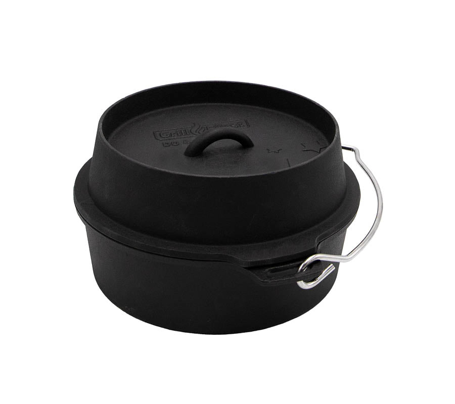 Dutch oven DO4 emaljert støpejern 3,8 l flat bunn bakside