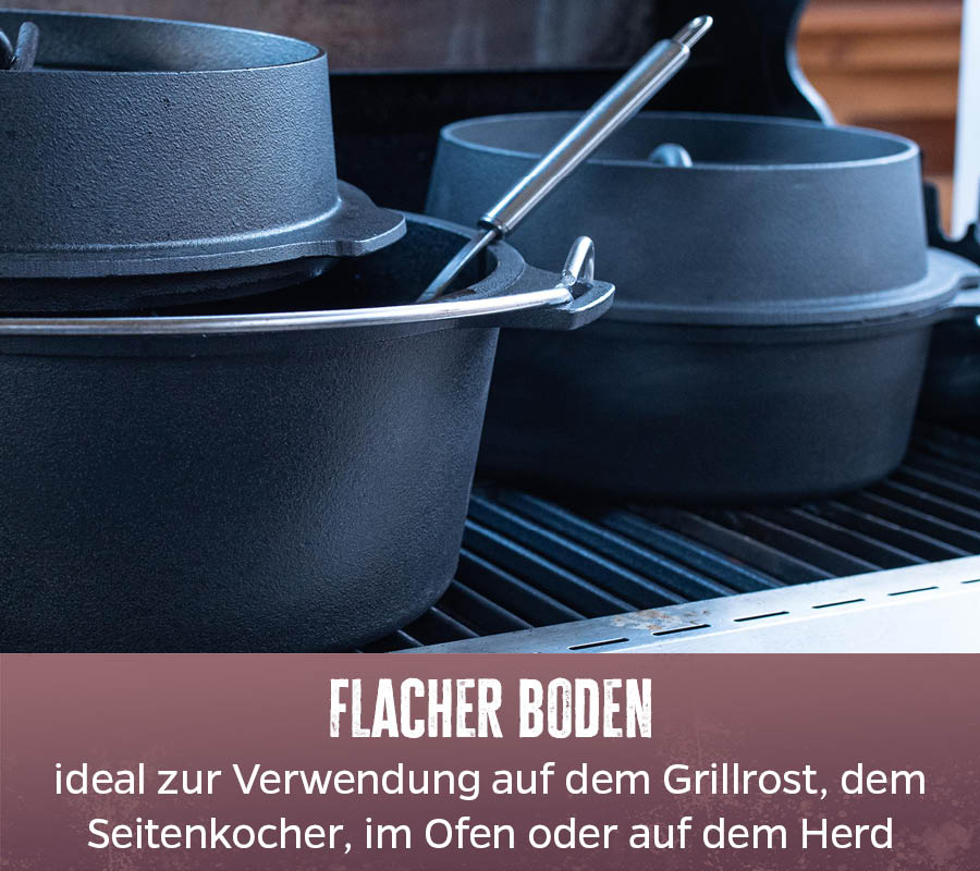 Dutch oven DO6 emaljert støpejern 5,7 l flat bunn nærbilde av håndtak