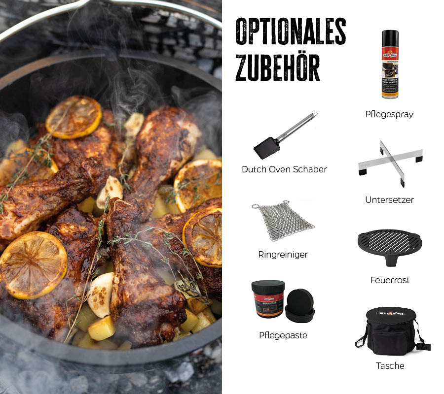 Dutch oven DO6 emaljert støpejern 5,7 l flat bunn med mat inni