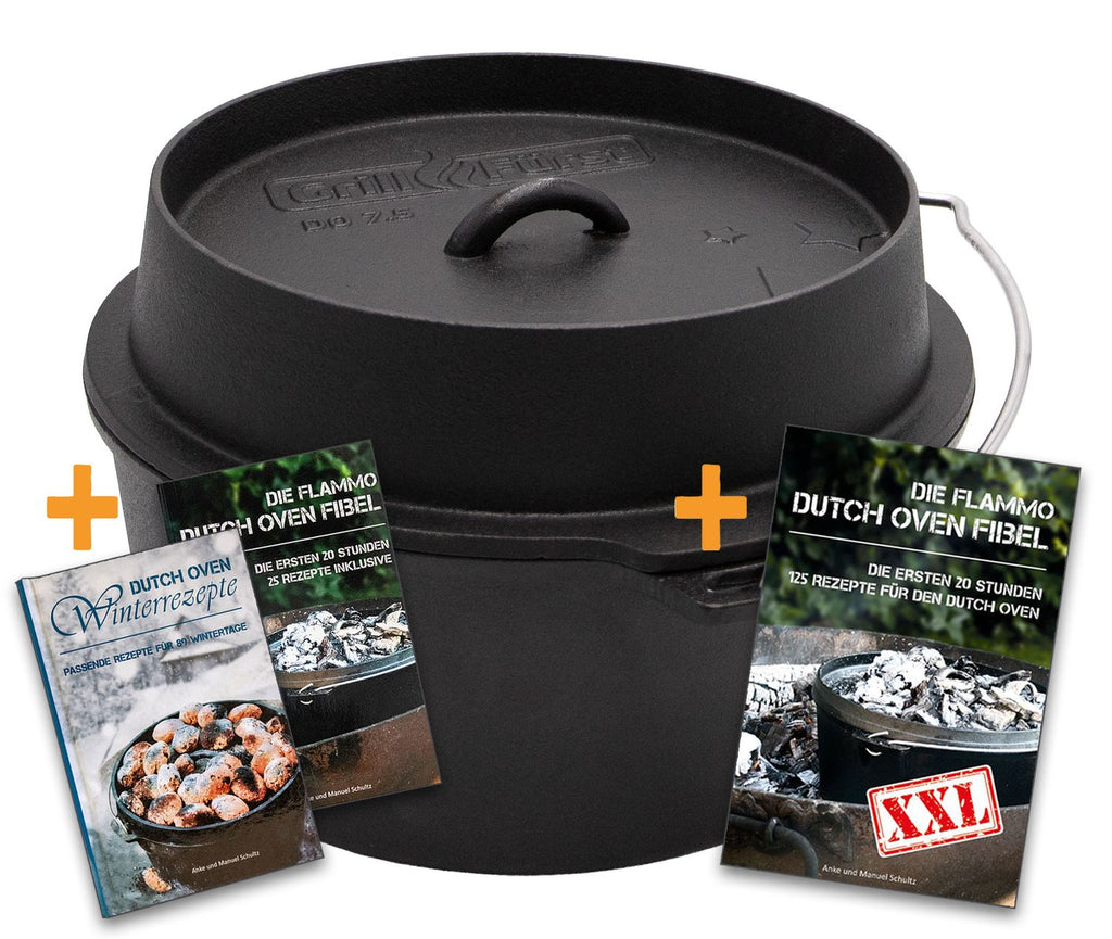 Dutch oven DO7,5 emaljert støpejern 7,2 l flat bunn forfra