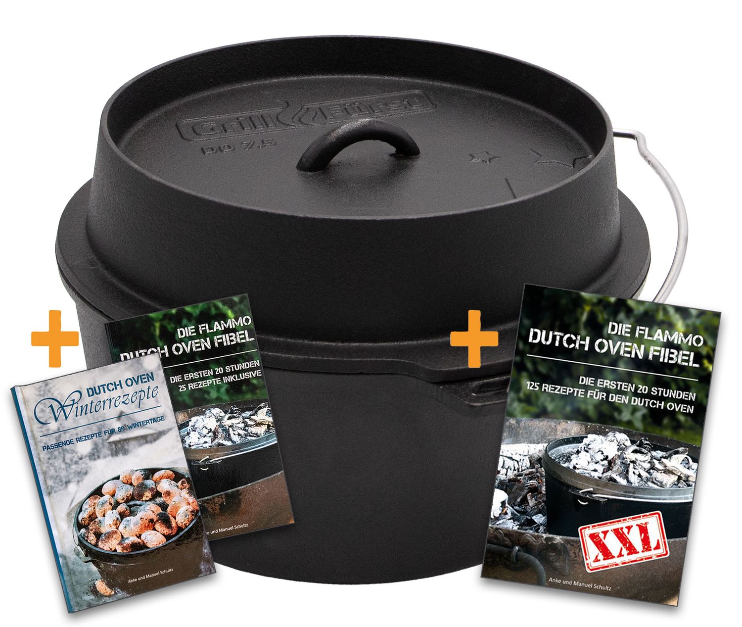 Dutch oven DO7,5 emaljert støpejern 7,2 l flat bunn forfra