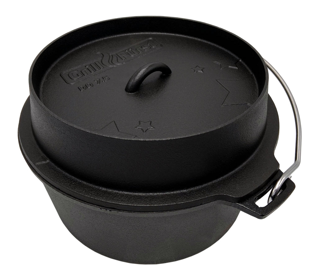 Dutch oven DO7,5 emaljert støpejern 7,2 l flat bunn bakside