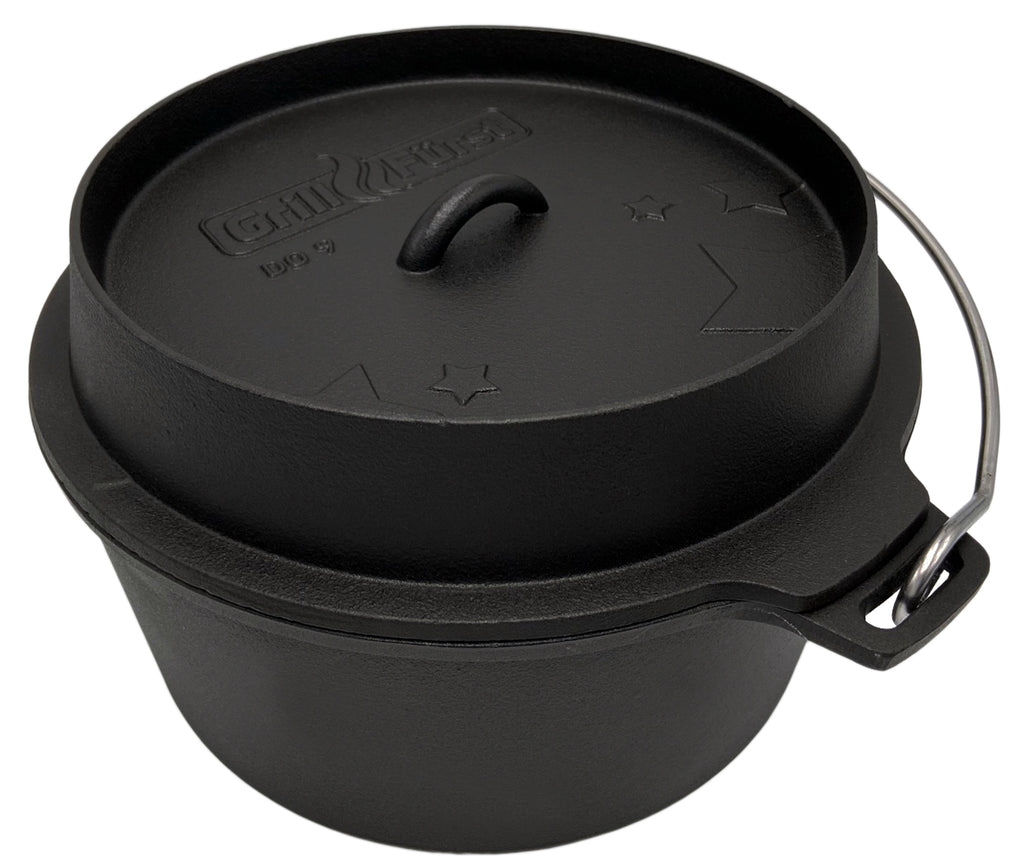 Dutch oven DO9 emaljert støpejern 9,1 l flat bunn bakside