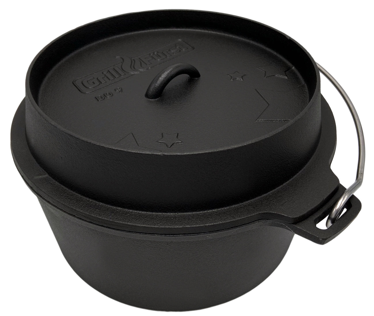 Dutch oven DO9 emaljert støpejern 9,1 l flat bunn bakside