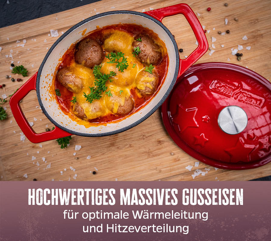 Dutch oven emaljert støpejern S 1,2 l rød - Grillfürst montert på grill