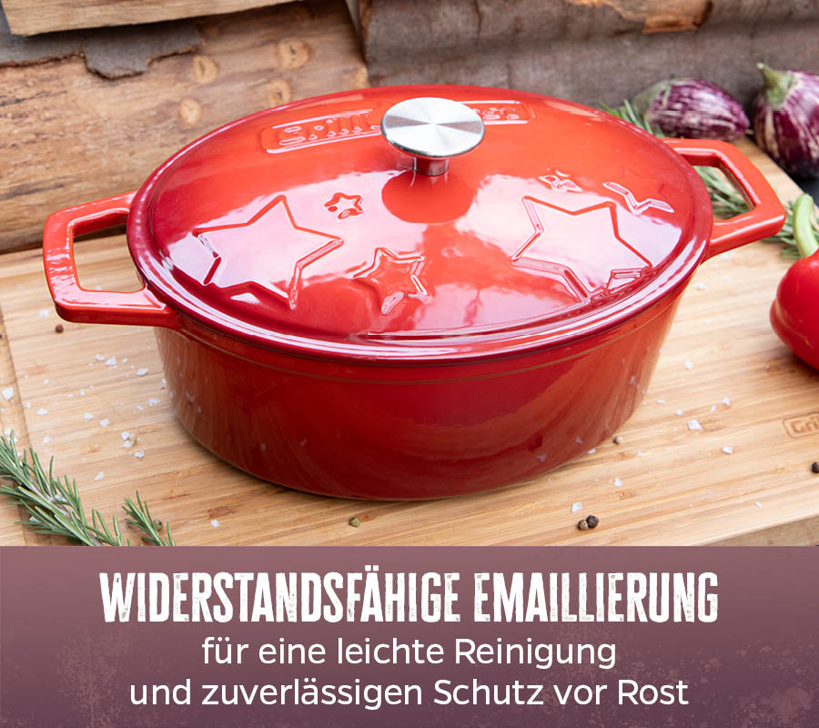 Dutch oven emaljert støpejern S 1,2 l rød - Grillfürst sideprofil