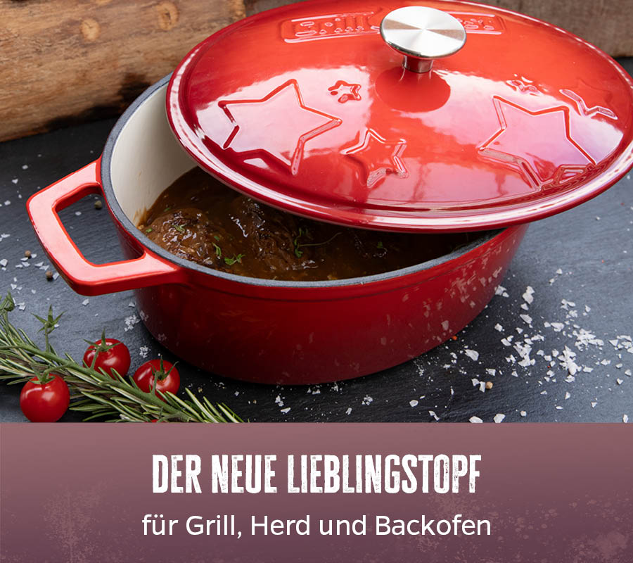 Montert lokk med dryppnopper Dutch oven emaljert støpejern S 1,2 l rød Grillfürst