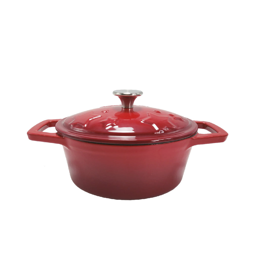Emaljert kremhvit innside Dutch oven emaljert støpejern S 1,2 l rød Grillfürst