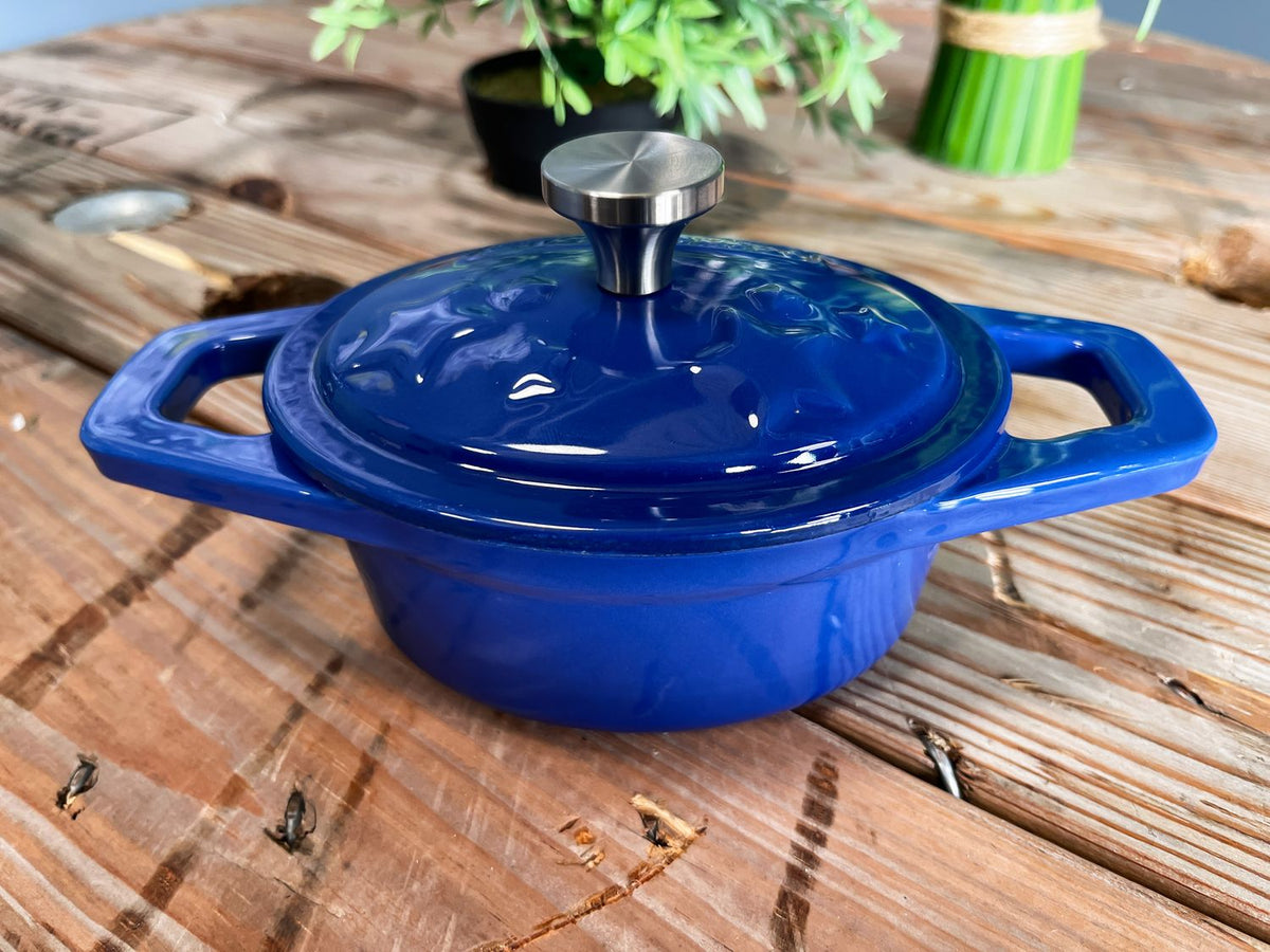 Dutch oven emaljert støpejern XS 0,35 l blå bakside