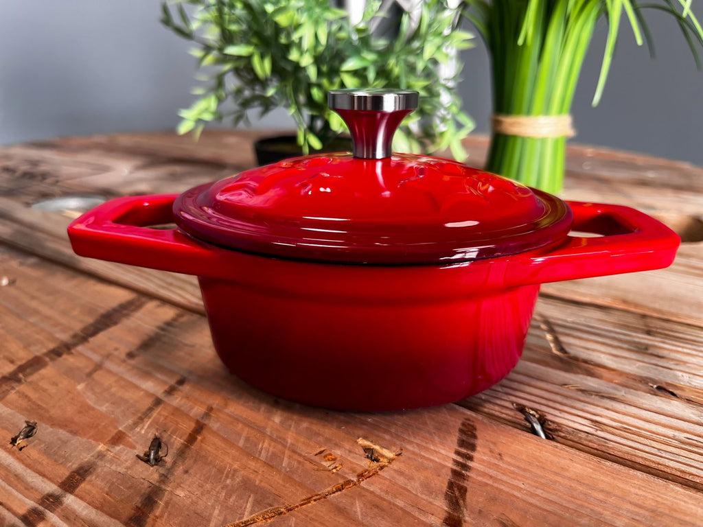 Dutch oven emaljert støpejern XS 0,35 l rød - Grillfürst bakside