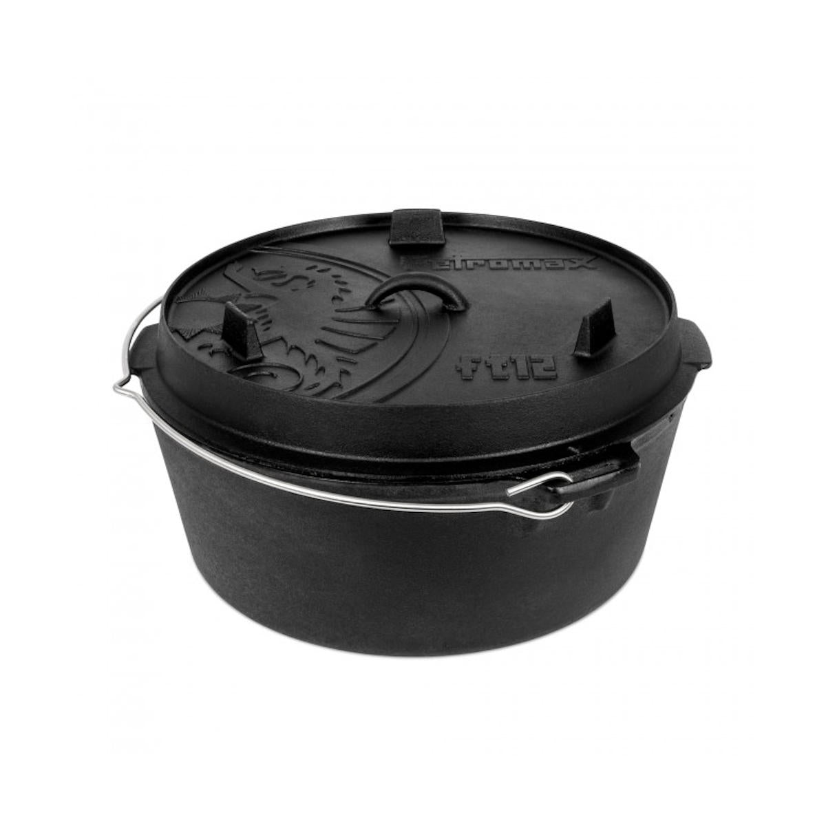 Dutch oven ft12-t med flat bunn støpejern Petromax lokk detalj