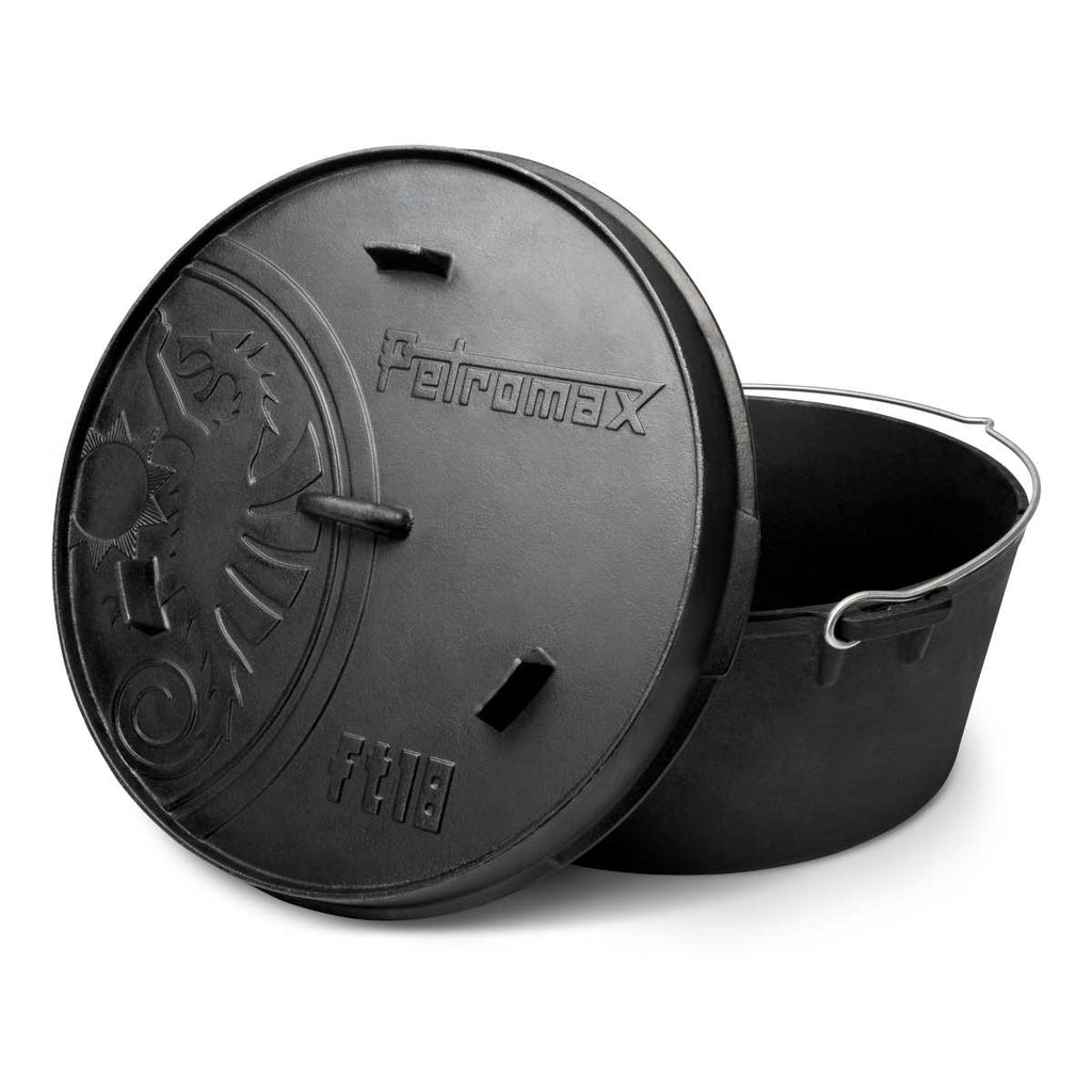Dutch oven ft18 med flat bunn støpejern - Petromax forfra