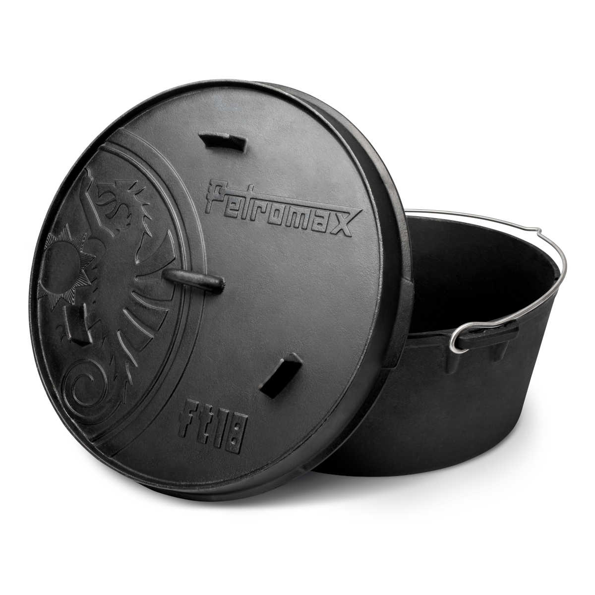 Dutch oven ft18 med flat bunn støpejern - Petromax forfra
