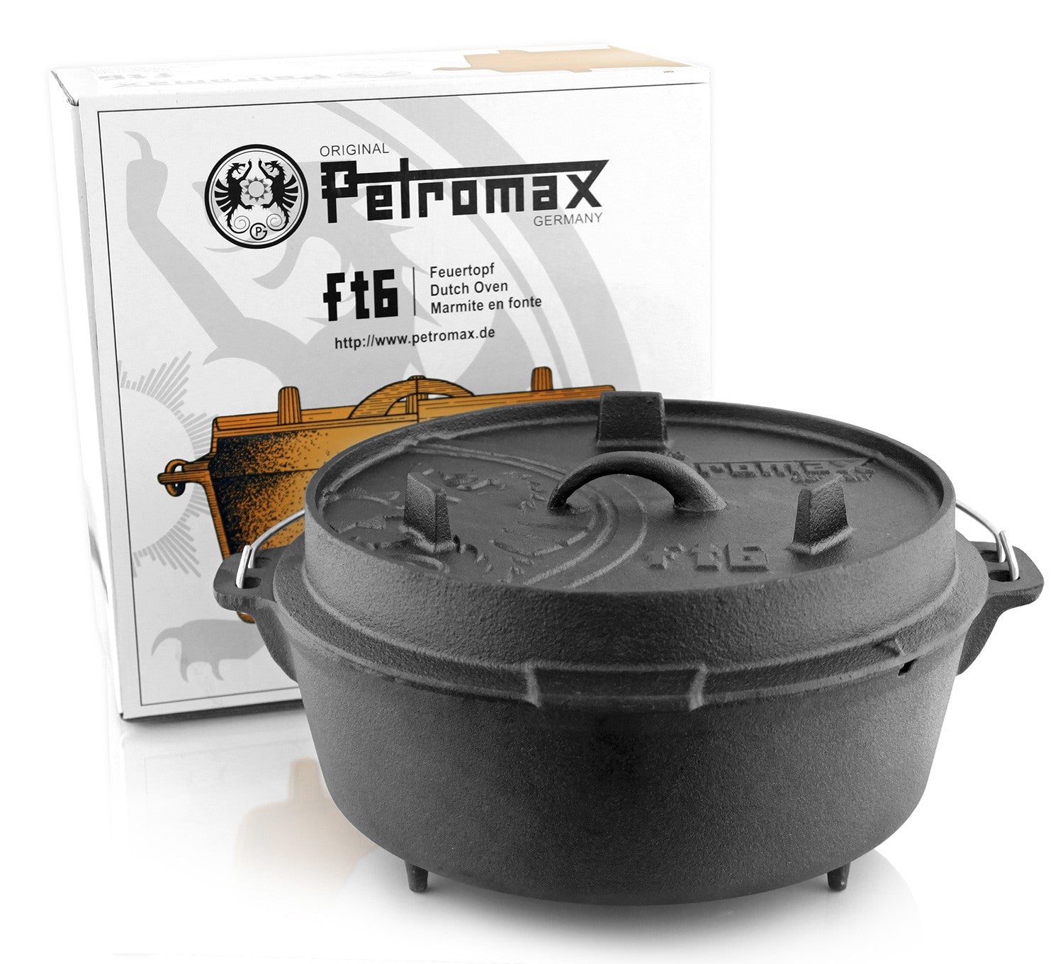 Montert Dutch oven ft6 støpejern med føtter 5,5 liter - Petromax