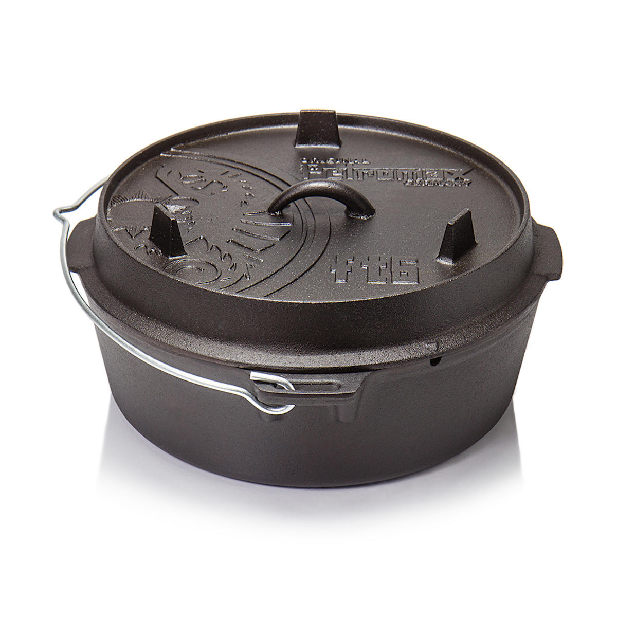 Dutch oven ft6-t med flat bunn støpejern forfra Petromax