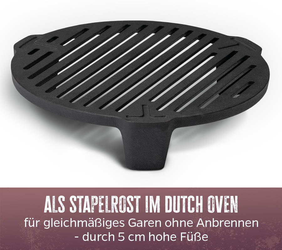 Nærbilde av føtter på Dutch oven innsats støpejern emaljert 32 cm for DO12/DO20