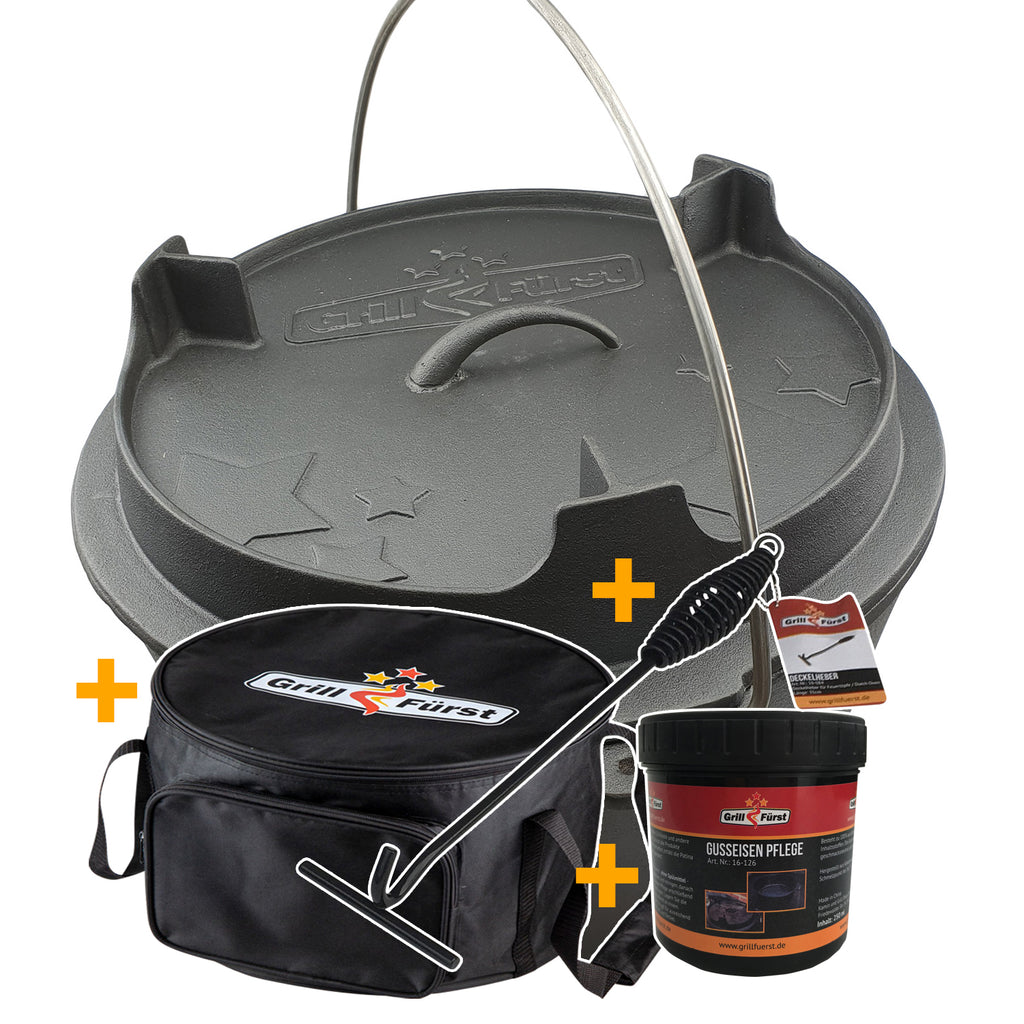 Dutch oven sett BBQ Edition DO12 med bæreveske støpejern forfra
