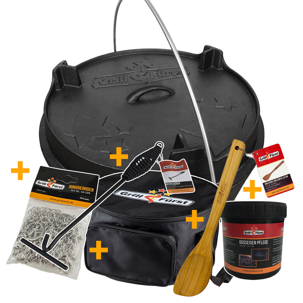 Dutch oven sett BBQ Edition DO20 med bæreveske støpejern forfra
