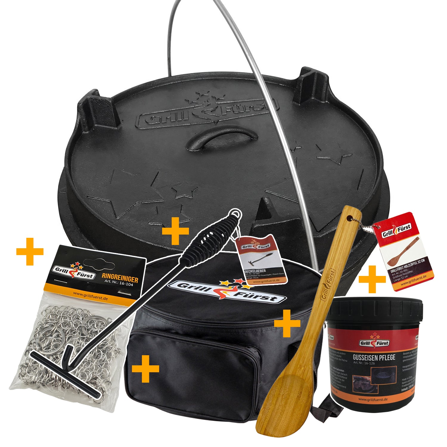 Dutch oven sett BBQ Edition DO20 med bæreveske støpejern forfra