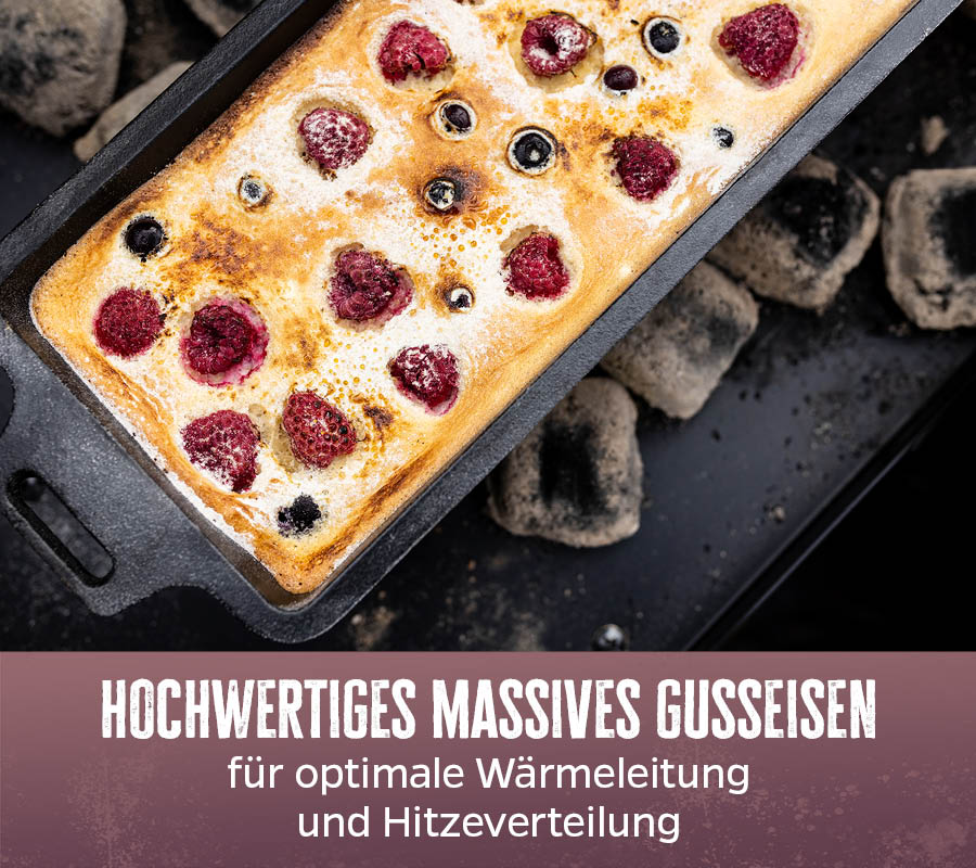 Visning av lokk brukt som grillpanne på Dutch oven sett brødform BK4 støpejern