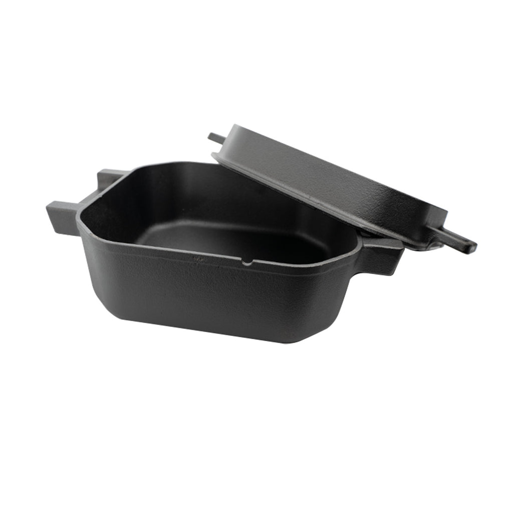 Dutch oven Square 10 qt uten føtter støpejern 9,5 l detalj av håndtak
