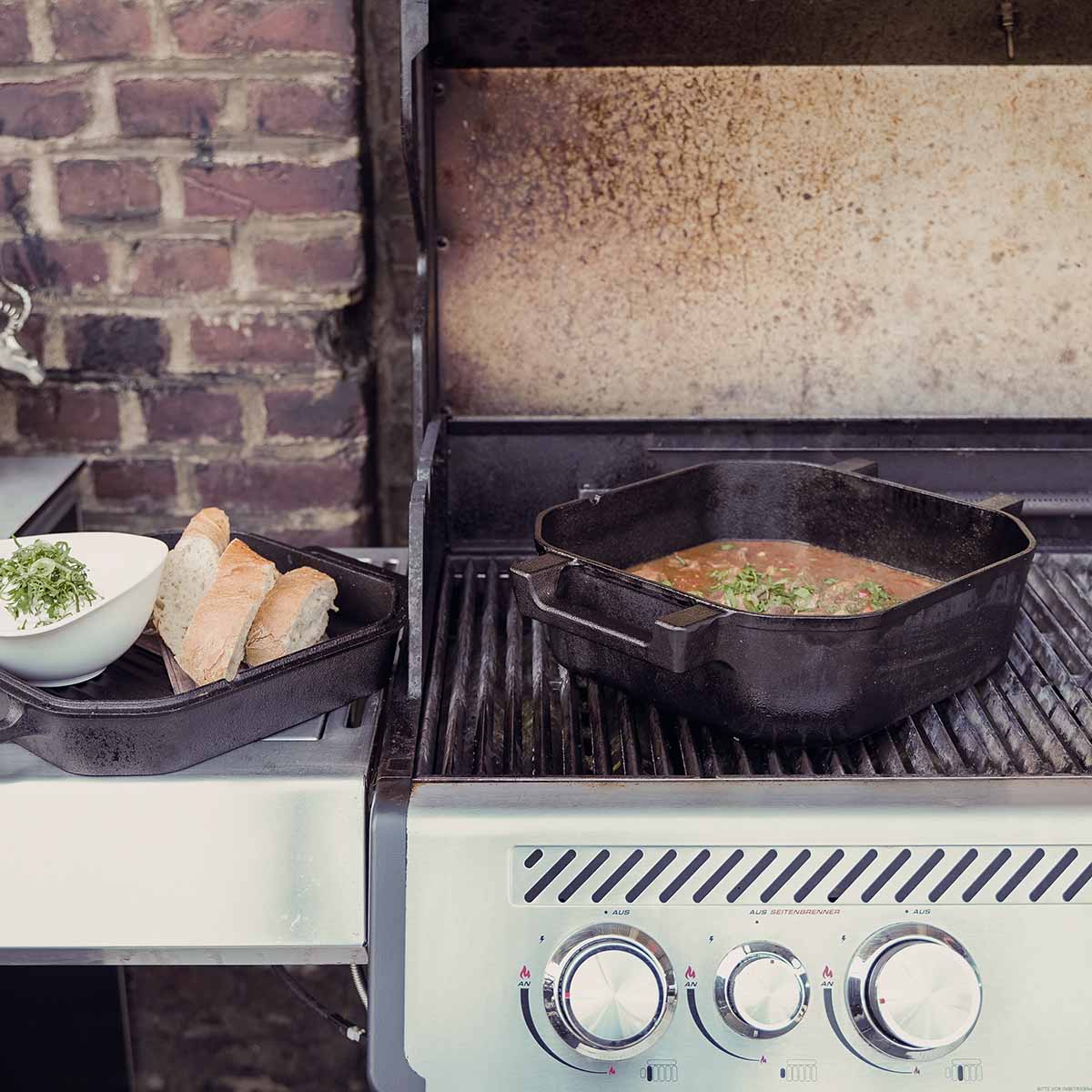 Dutch oven Square 10 qt uten føtter støpejern 9,5 l med termometerkabel
