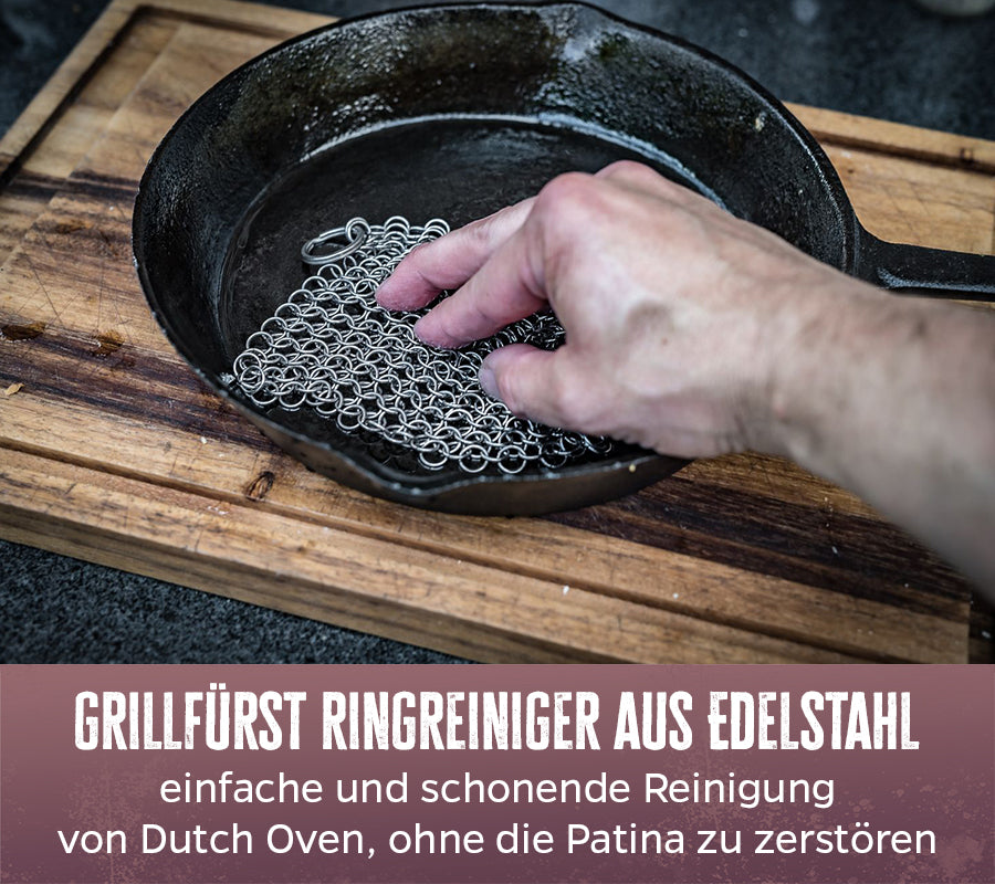 Dutch oven tilbehørsett 5-delt med pleie og verktøy - Grillfürst detalj av lokkhever
