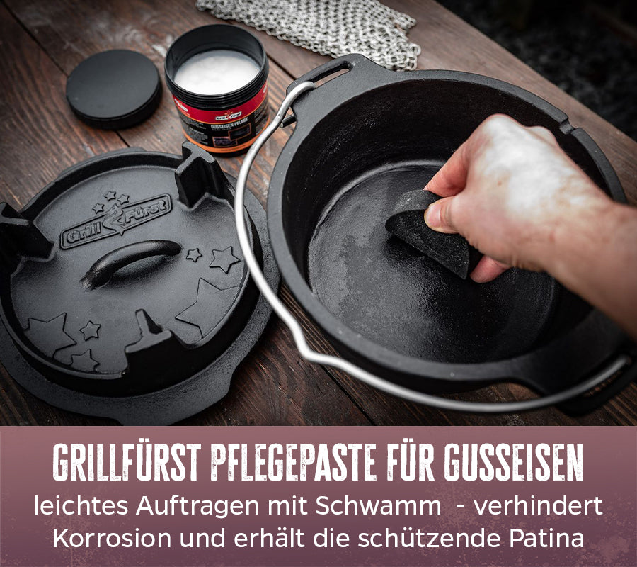 Dutch oven tilbehørsett 5-delt med pleie og verktøy - Grillfürst montert sett