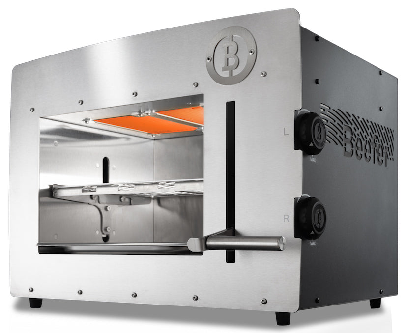 E-Beefer XL Indoor elektrisk ovnsgrill 800°C med åpnet dørlokk