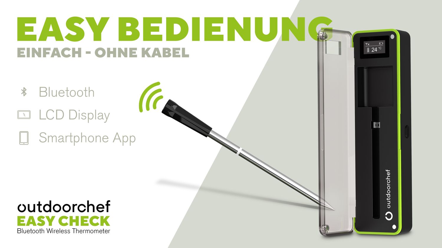 Easy Check Single trådløst Bluetooth steketermometer - Outdoorchef nærbilde av display