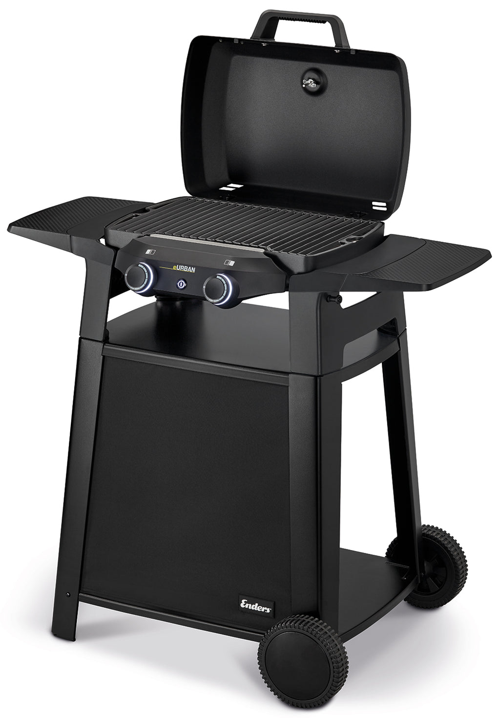 Elektrisk grill eUrban 2 inkl. tralle støpejernsrist montert med sidebord