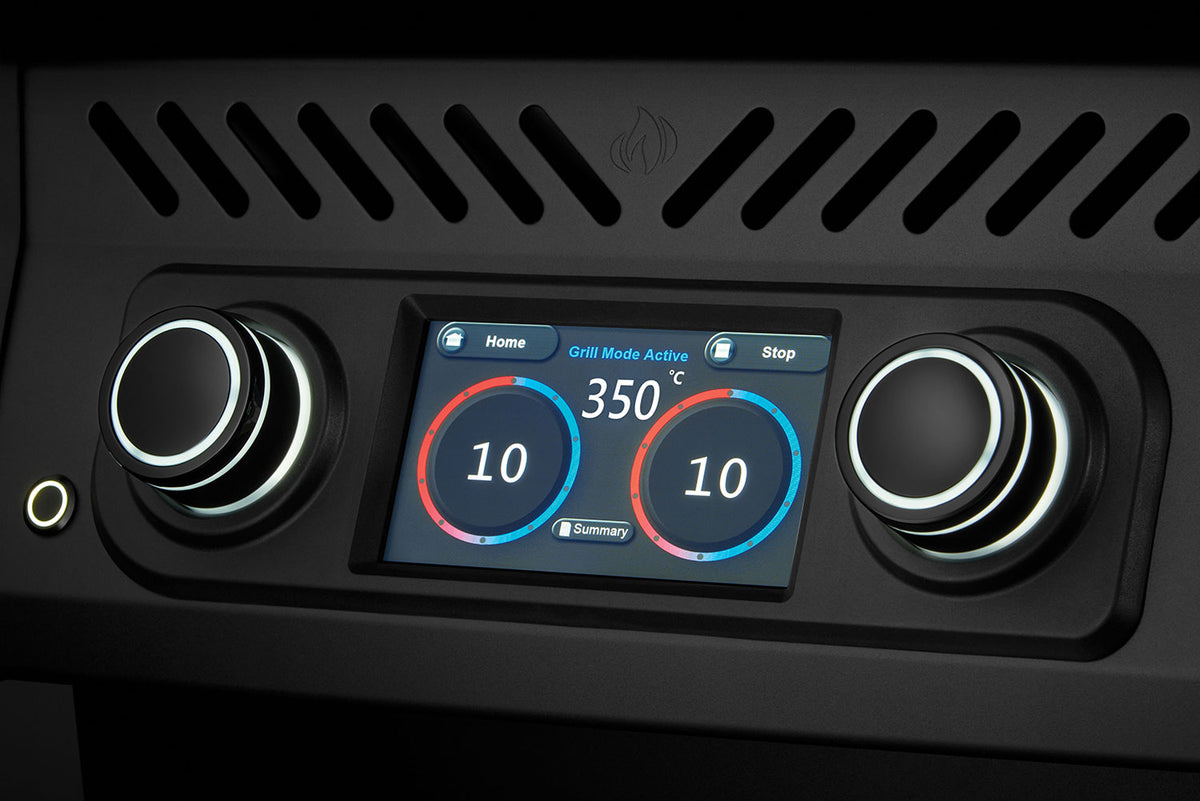 Elektrisk grill Rogue EQ 365 matt svart kontrollpanel detalj