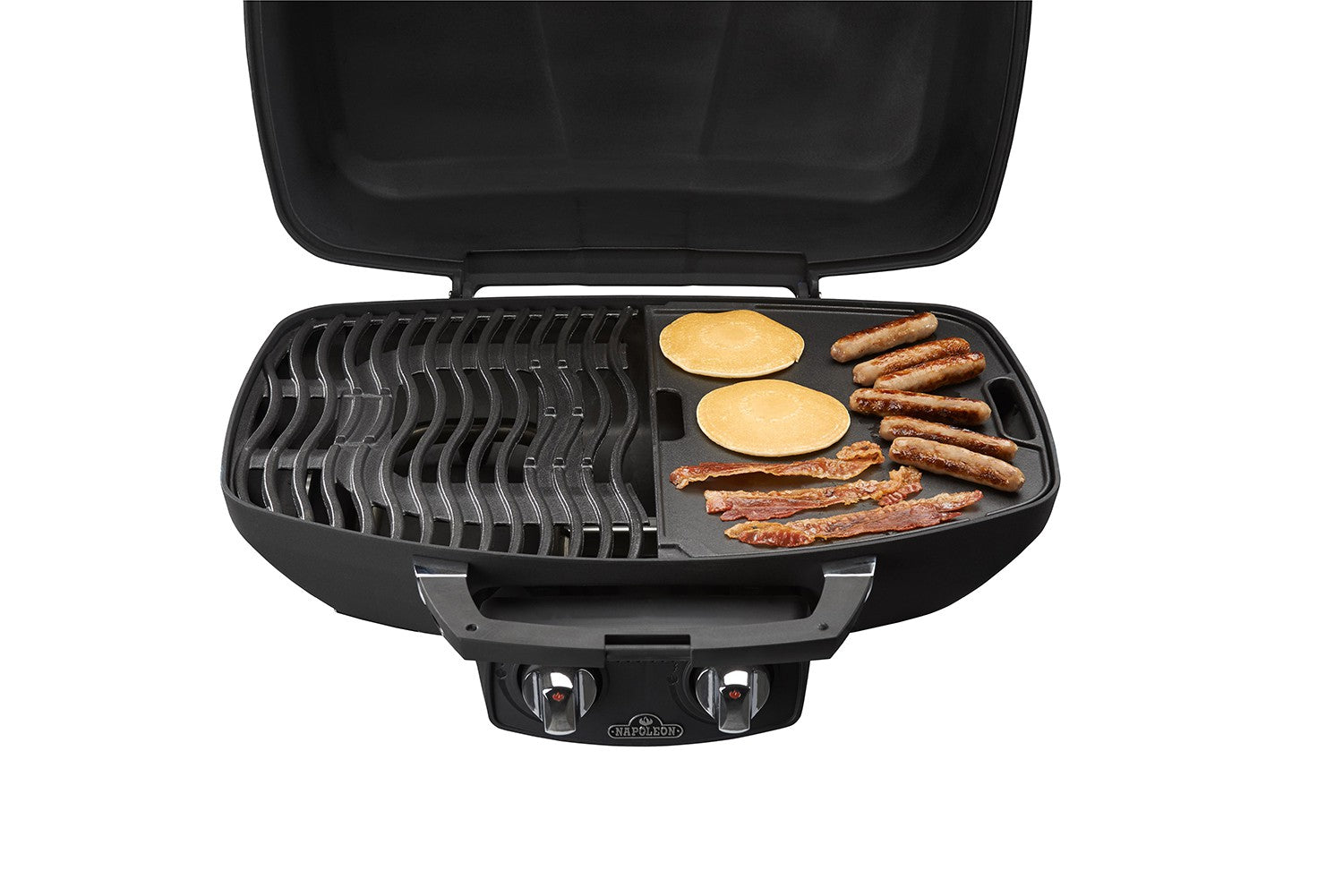 Elektrisk grill TravelQ PRO285E sett med grillplate og varmerist - fettoppsamlingssystem