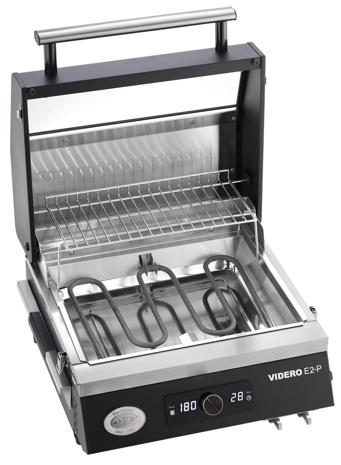 Montert Elektrisk grill Videro E2-P campinggrill 2800W med lokk åpent