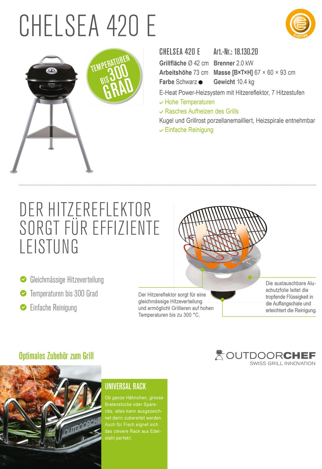 Detalj av porzellanemaillert grillflate på Elektrisk kulegrill Chelsea 420E