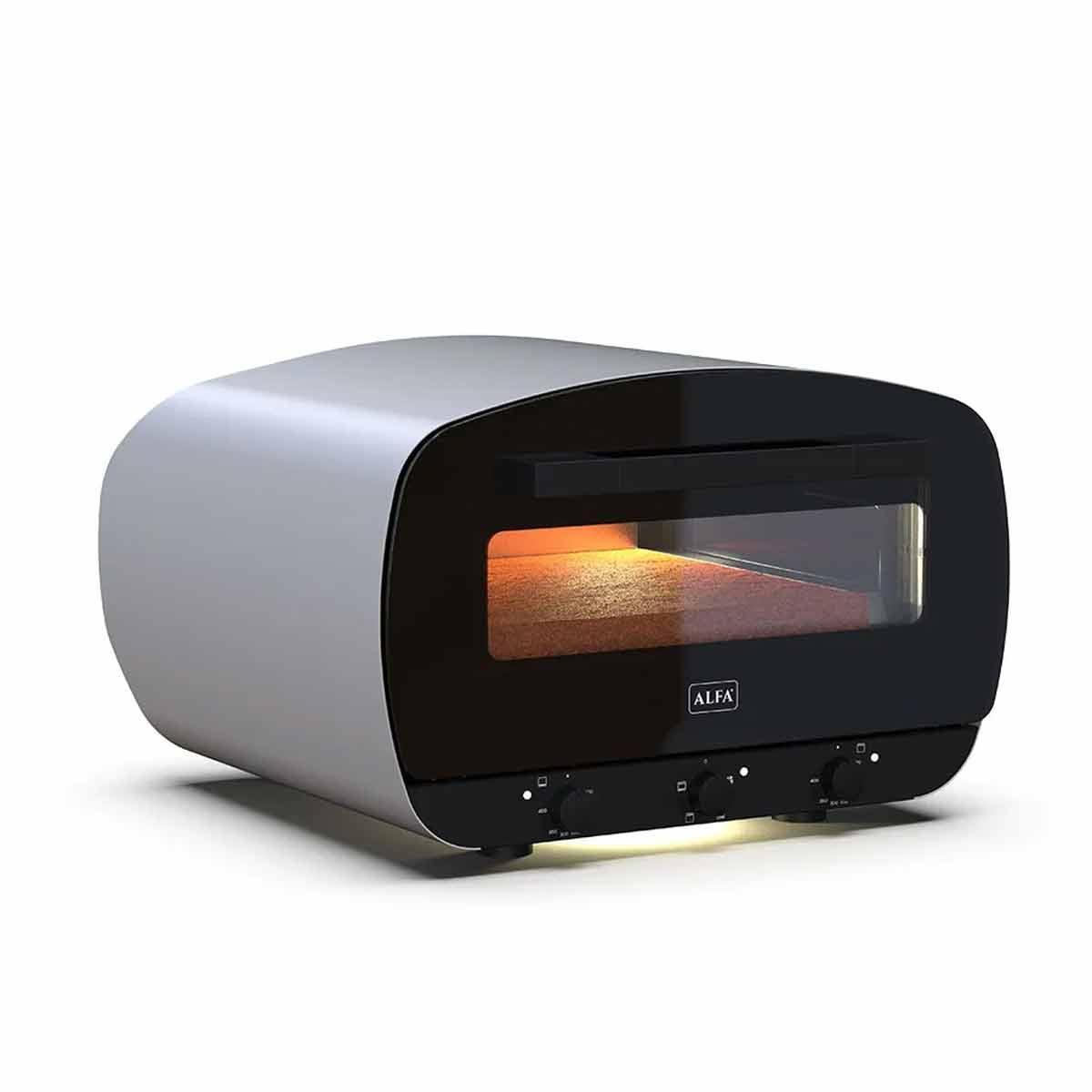 Elektrisk pizzaovn Urbe 400°C pizzastein 40 cm lysegrå forfra