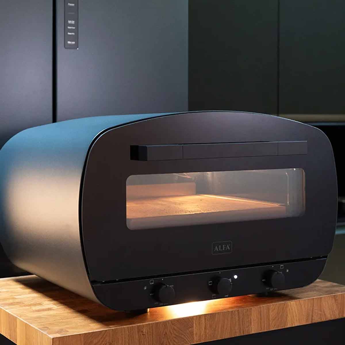 Elektrisk pizzaovn Urbe 400°C pizzastein 40 cm lysegrå bakside